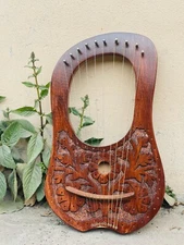 Handmade Rosewood lyre harp 10 string Flower Design Free tuning key & string