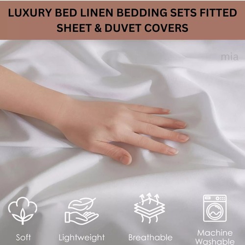 Cotton Bed Linen Fitted Sheets Duvet Cover White Hotel Bedding Set Double & King - Picture 14 of 60