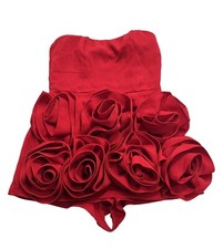 PrettyLittleThing Oversized Rose Detail Bandeau Skort Romper in Red