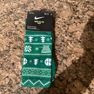 Nike Christmas/ Holiday  Elite Basketball Crew Socks Green SX7866-312 Men 8-12