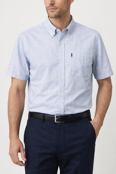 Men Barbour Shirt Blue Cotton M