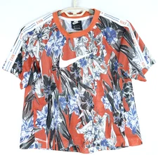 NIKE Women's 100% Polyester Active Jersey Cropped Top Floral Multicolor Size L