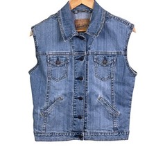 Levi Strauss Denim Trucker Vest Metal Buttons Adjustable Waist Misses Small 4-6