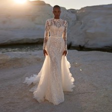 Mermaid Corset Lace Wedding Dress with Detachable Train Bride Gowns Customized