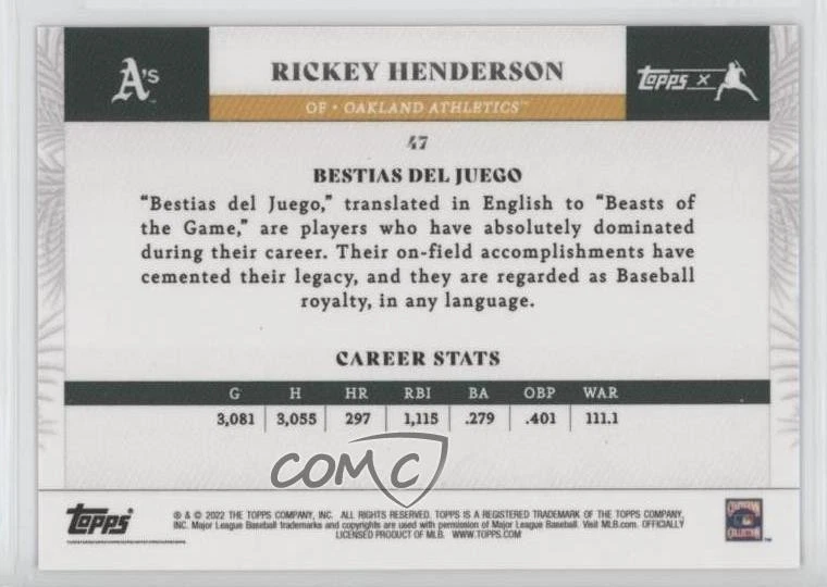 2022 Topps X Juan Soto Bestias Del Juego Rickey Henderson #47 HOF - Image 2 of 2