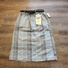 Vintage Plaid Wool Blend Women's Skirt Size 8 Belted NWT USA
