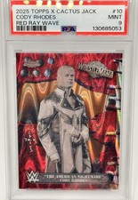 2025 Topps Chrome WWE Cactus Jack Cody Rhodes Red Ray Wave /5 PSA 9 POP 1! Mania