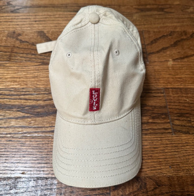 Levis Red Tab Dad Hat Cap Strapback Cream Beige Tan Cotton Canvas Mens Womens