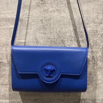 Versace La Medusa Crossbody Bag Royal Blue Calfskin Leather Authentic