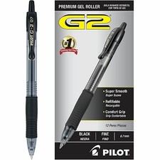 Pilot G-2 G2 Retractable Gel Pens Pen Fine Point 0.7 mm Clear Barrels Black Ink