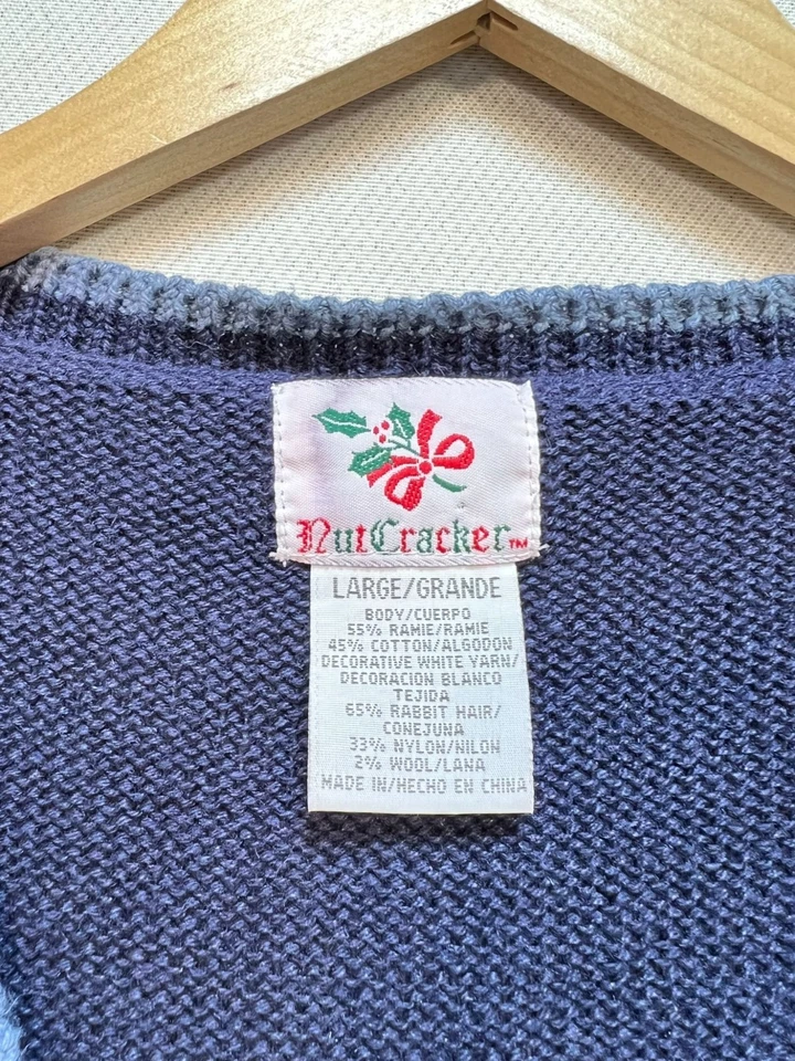 Cascanueces Mujer Navidad Botón Frontal Suéter Chaleco Elástico Talla L Beige Azul Foto 3 de 4