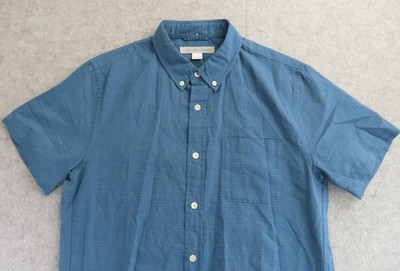 Outerknown Shirt Mens Small Blue Striped Cotton Linen Blend Short Sleeve Button