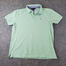 Tommy Hilfiger Polo Shirt Men Extra Large Green Collared 1/4 Button Short Sleeve