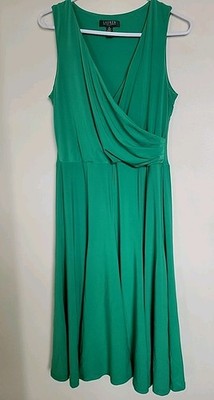 Lauren Ralph Lauren Wrap Dress Green  Slinky Office Classic 10