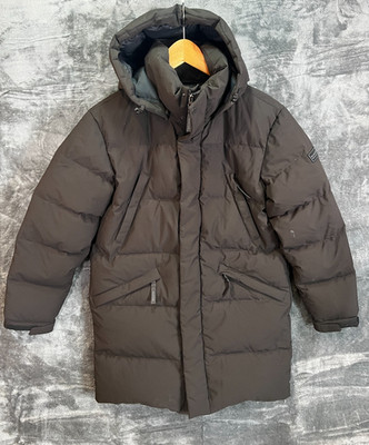 Montbell Damen lange Daunenjacke Kapuze dunkelbraun Winter Puffer Mantel