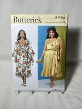 Butterick R11743 V Neck Wrap Ruffle Dress Tie Belt Sewing Pattern sz 22w-28w