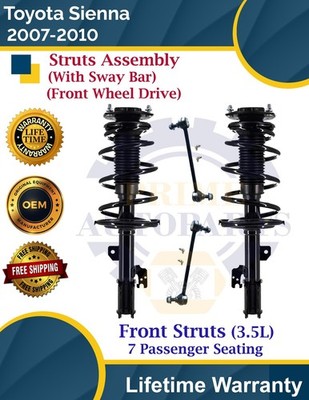 Front Struts W/Sway Bars for 2007-2010 Toyota Sienna 2WD 7 Seats Lifetime warran