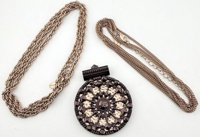 HEIDI KLUM ROSE GOLDTONE PURPLE MEDALLION PENDANT W/ 2 CHAINS 30  19  K757C