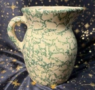 Vintage Robinson Ransbottom Green Spongeware Pottery Roseville Oh - 1 PT PITCHER