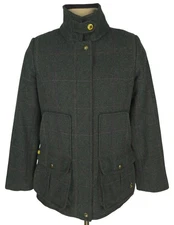 Joules Classic Fieldcoat Womens Gray Green Tweed Coat Size UK 14 / US 10 (M)