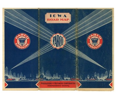 Vintage 1932 Iowa Road Map   Producers & Refiners Corp. (PARCO)