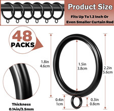 Curtain Rings with Eyelets,48 Pack Metal Black Curtain Rings for Pinch Pleat Cur