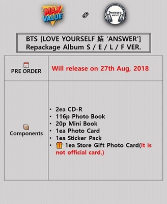 BTS [LOVE YOURSELF 結 'ANSWER'] Album 2CD+2 Book+Photo Card+