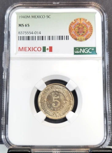 1940 MEXICO 5 CENTAVOS NGC MS 65 SCARCE GEM BU GREAT LOOKING COIN