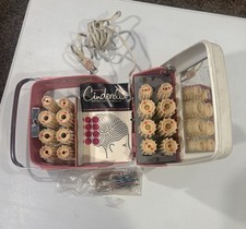 Vintage Cinderella 16 Hot Roller Hair Curlers Pink White Case With Clips