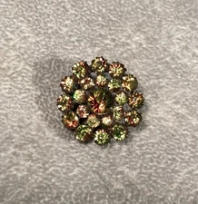 Victorian Pronged Coral/Olive Two Tone Pastes Set In Metal Antique Button 1”