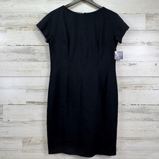 Andrea Viccaro Petite 10P Black 100% Wool Sheath Dress NWT Short Slv Vintage 90s