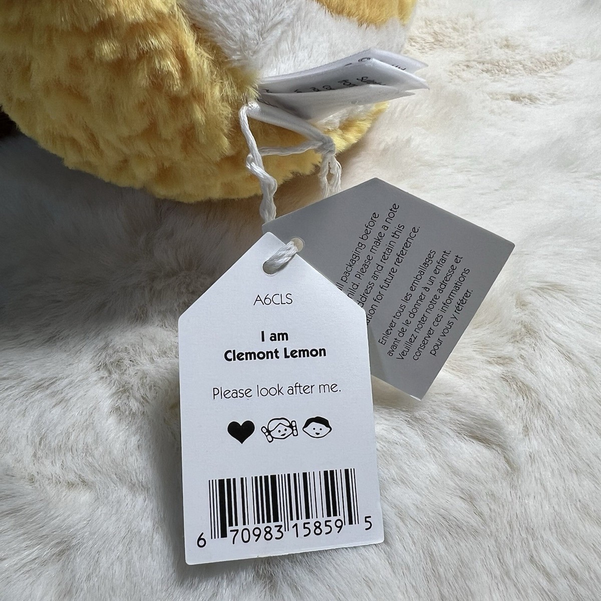 Jellycat World Exclusive Selfridges Amuseables Clemont Lemon + pin