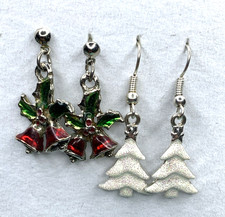 Christmas Earrings Snowy Trees  Holly Bells Enamel