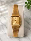 Vintage Seiko Quartz Gold Tone Rectangular Dress Watch Original Bracelet Working