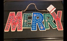   MERRY  Christmas Wall Hanging Holiday Fabric Stitching Multicolored Decor NEW