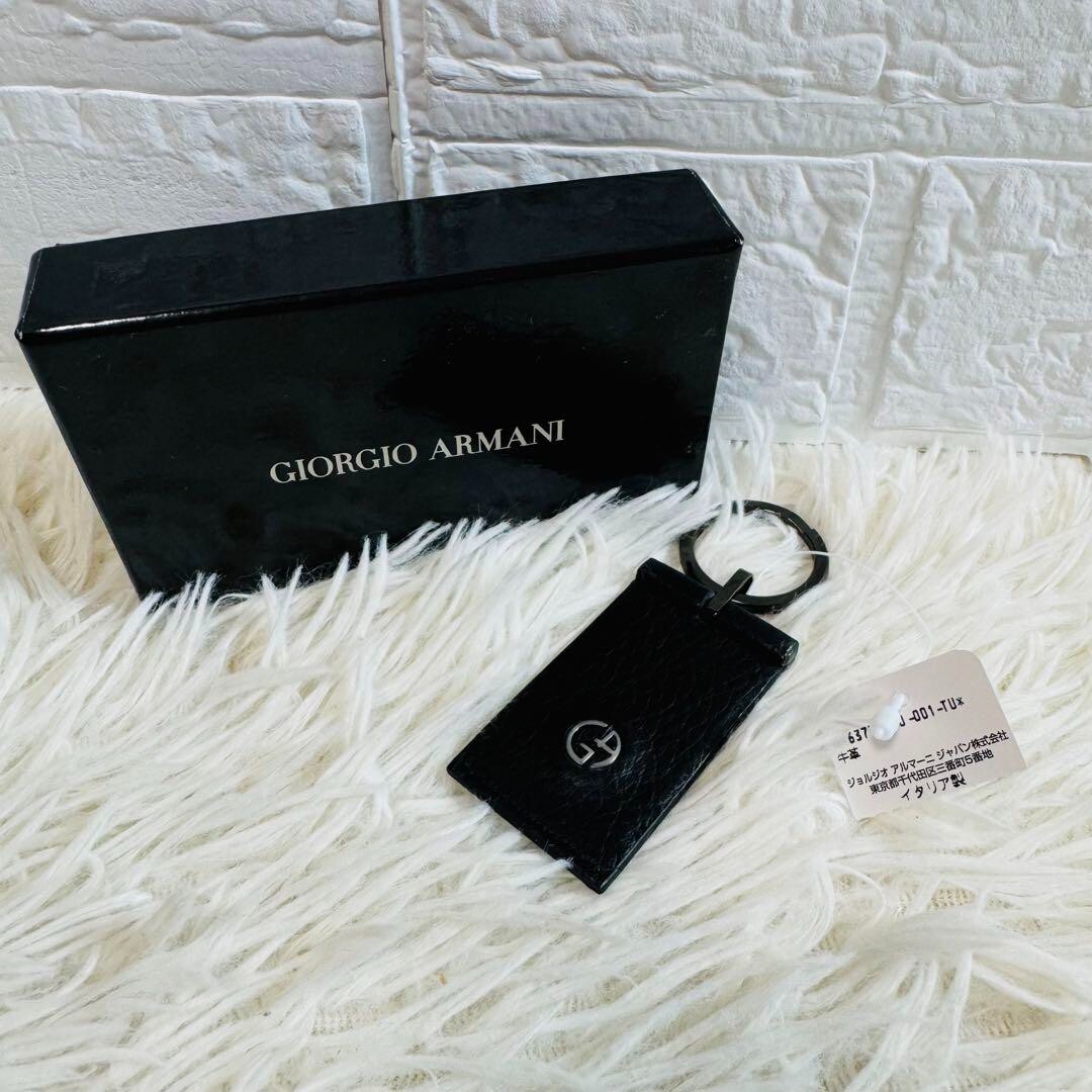 Giorgio Armani ブラック レザー キーケース GIORGIO ARMANI key ring key ring with box black black leather key