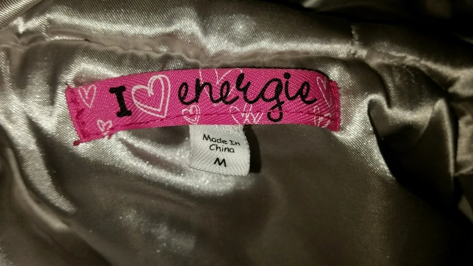 Adorable Niñas I HEART ENERGIE Talla M Chaleco con Capucha Brillante Plata Gris/Marrón Borde Foto 4 de 4