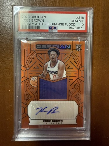 2023-24 Obsidian Kobe Brown Orange Flood Rookie Patch Auto /75 PSA GEM MINT 10