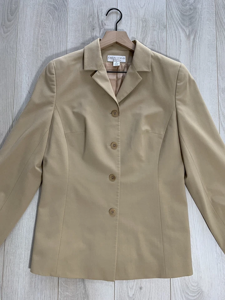 Conjunto de traje chaqueta y pantalón recto beige esquina informal talla 8 Foto 4 de 4