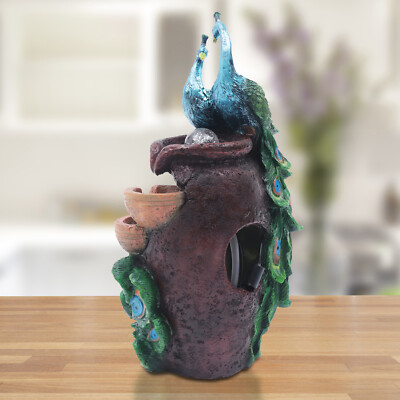 Peacock Waterfall Fountain Desktop Ornament Indoor Feng Shui Water Sound Decor