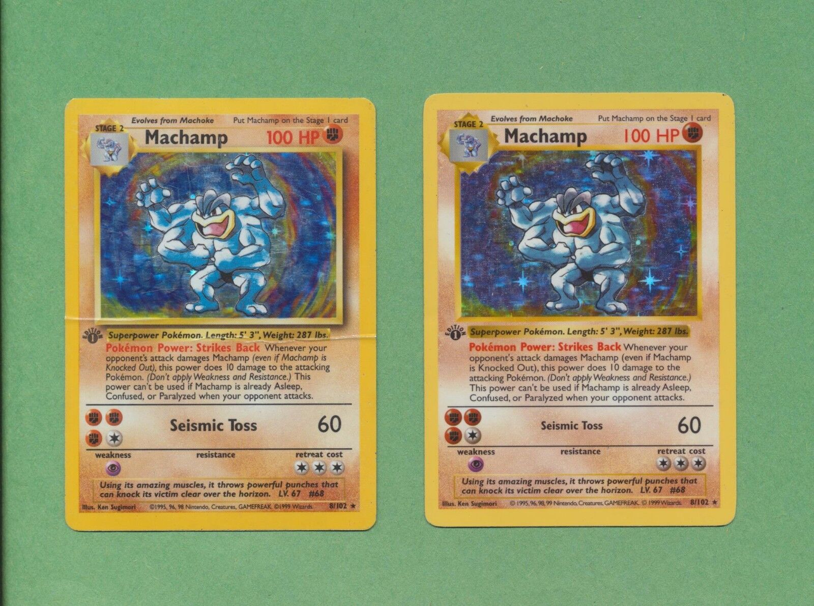 2 Card Lot 1999 Pokemon Shadowless & Unlimited Machamp 1st Edition Low Mid Grade 2 Card Lot 1999 Pokemon Shadowless & Unlimited Machamp 1st Edition Low Mid Grade