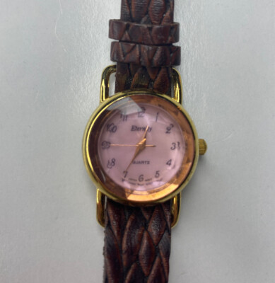 E Eternity Pink Glass Japan Stainless Gold Tone Braided Leather Untested