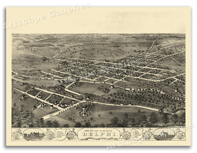 Delphi Indiana 1868 Historic Panoramic Town Map - 24x32