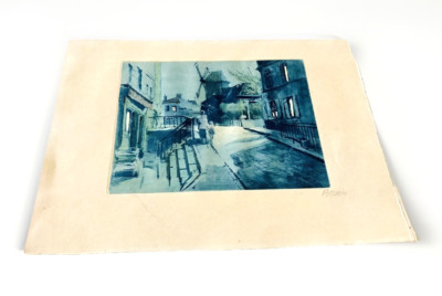 Paris Street Scene Etching   Moulin de la Galette Montmartre Windmill 13'' Boudin