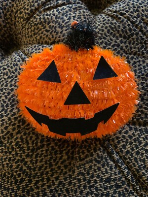 Vintage Halloween Bottlebrush Jack O Lantern  Black Orange Pumpkin Hg13