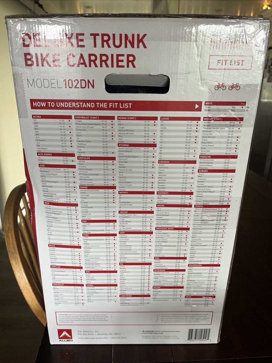 Allen Sports Deluxe 2-Bike Trunk Mount Rack Model 102DN-R Black