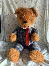 Vintage Teddy Bear Plush Large 28  Starburst Eyes Plaid Body TLC