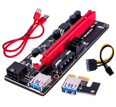3PCS PCI-E PCIe Express Riser Karte Adapter x1 x16 USB 3.0 Mining Ver009S·