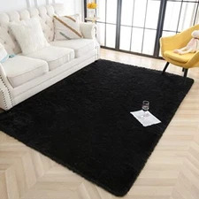  Super Soft Fluffy Area Rugs for Bedroom Living Room Shaggy 4 ft x 6 ft Black