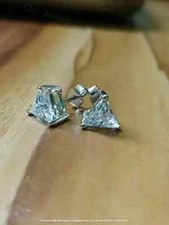 3Ct Trillion Lab-Created Diamond Solitaire Stud Earrings 14K White Gold Finish